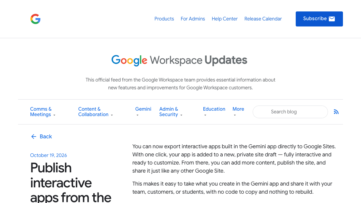 Google Workspace Updatesのページ