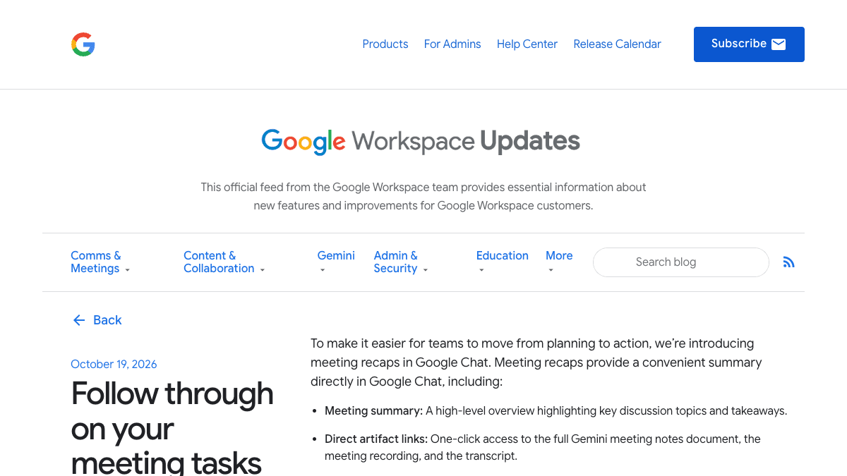 Google Workspace Updatesのページ