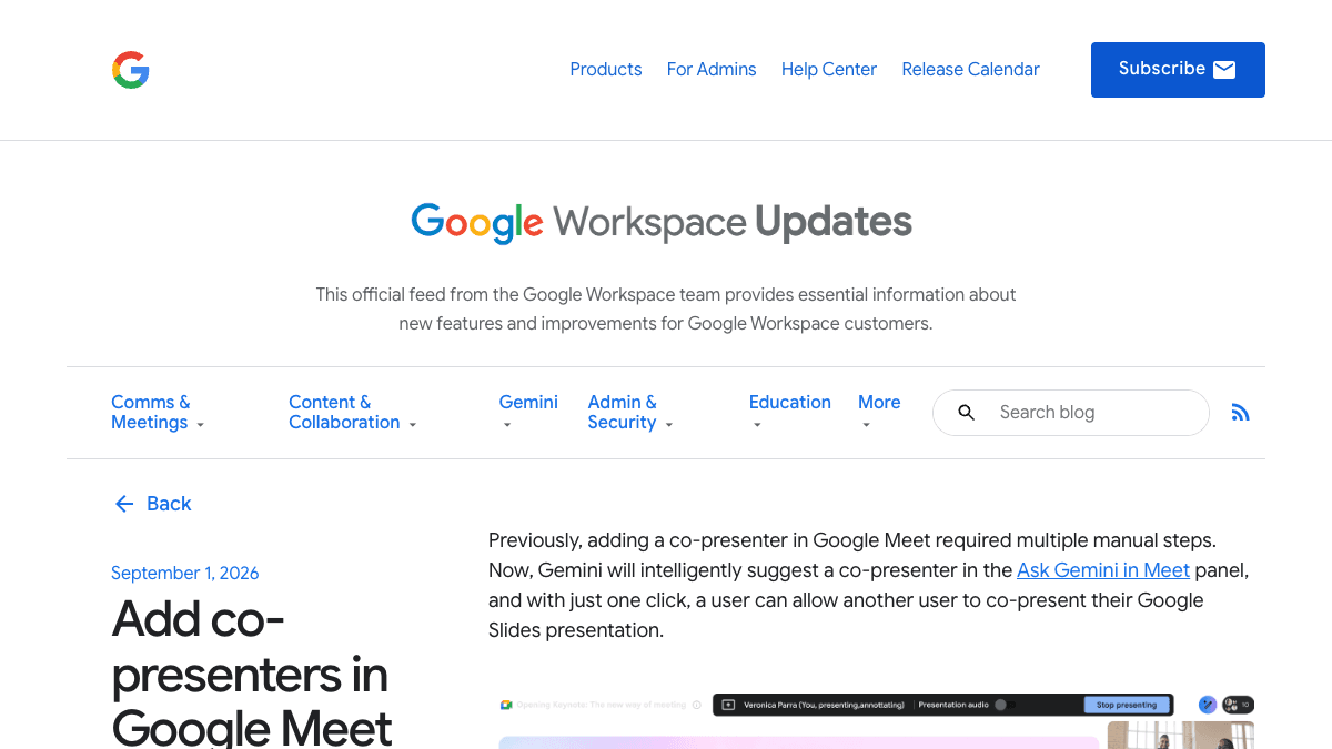 Google Workspace Updatesのページ
