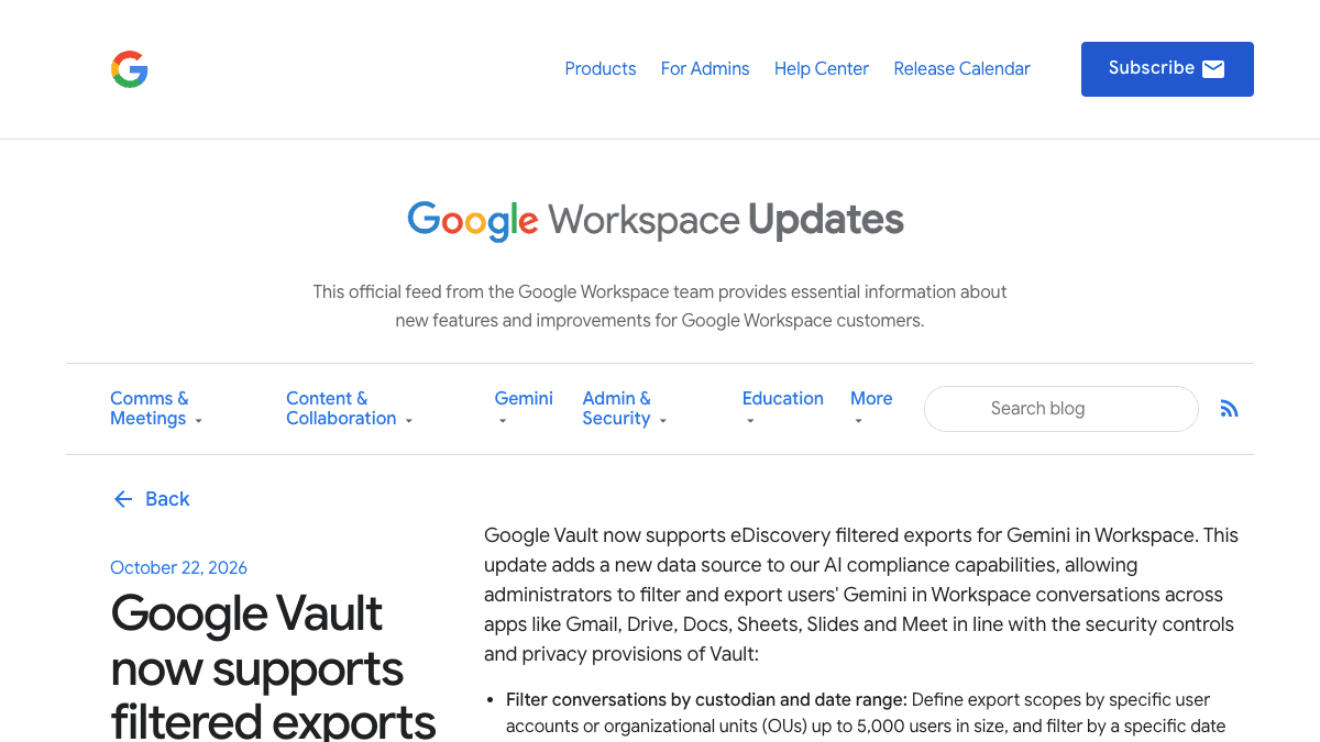 Google Workspace Updatesのページ