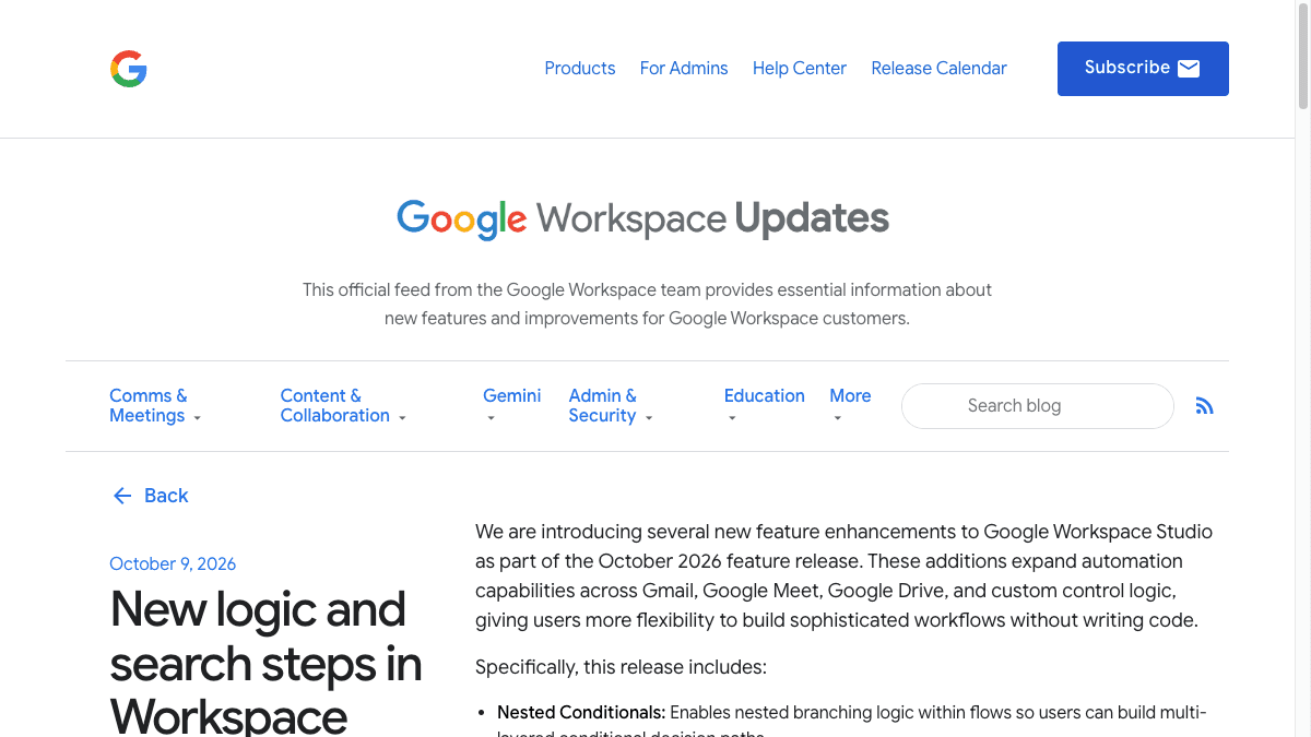 Google Workspace Updatesのページ