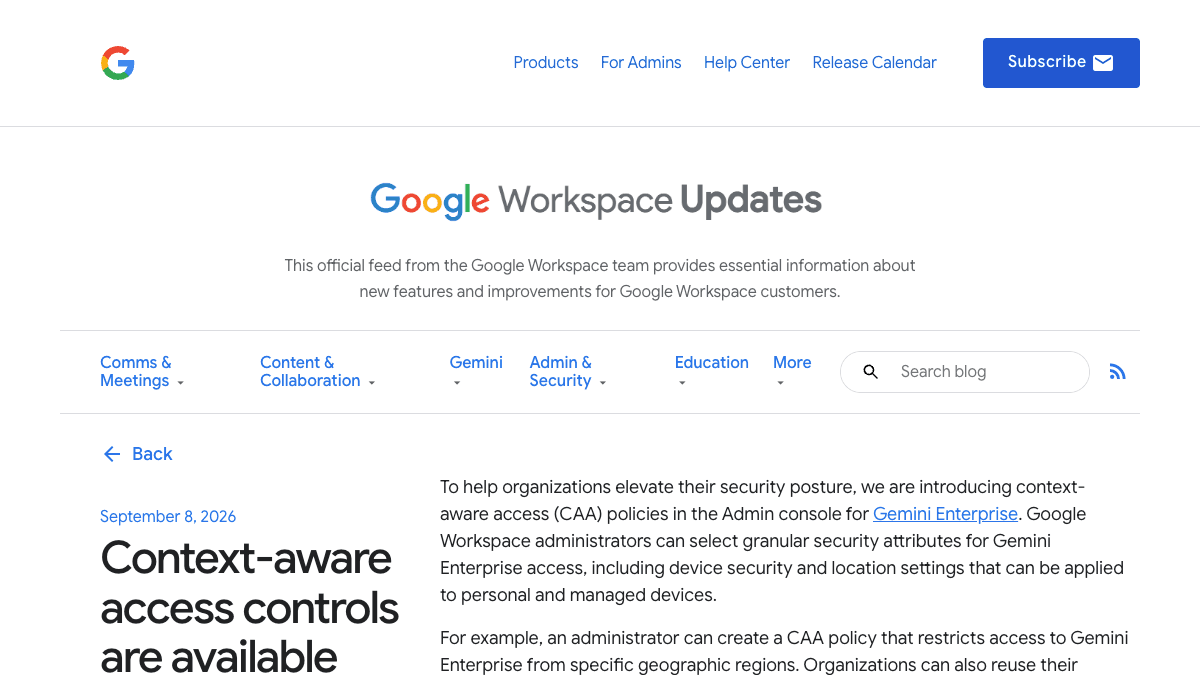 Google Workspace Updatesのページ