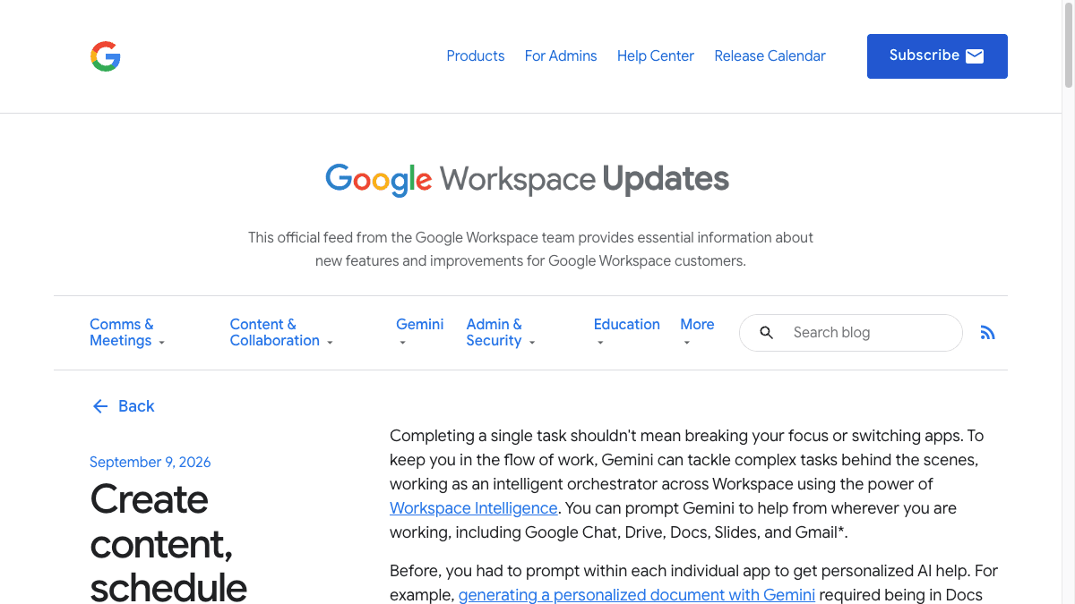 Google Workspace Updatesのページ