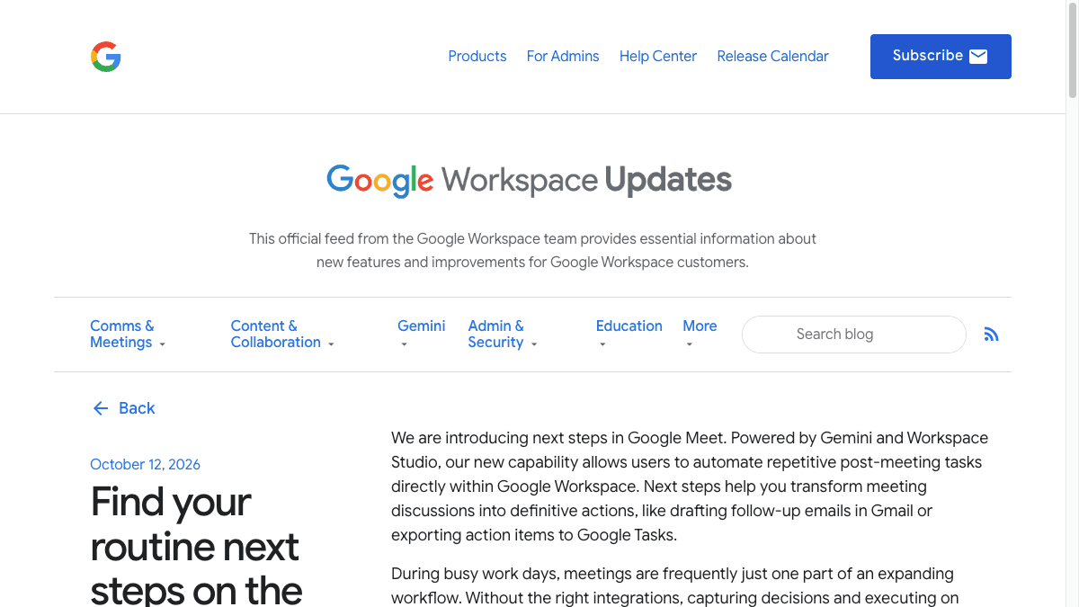 Google Workspace Updatesのページ
