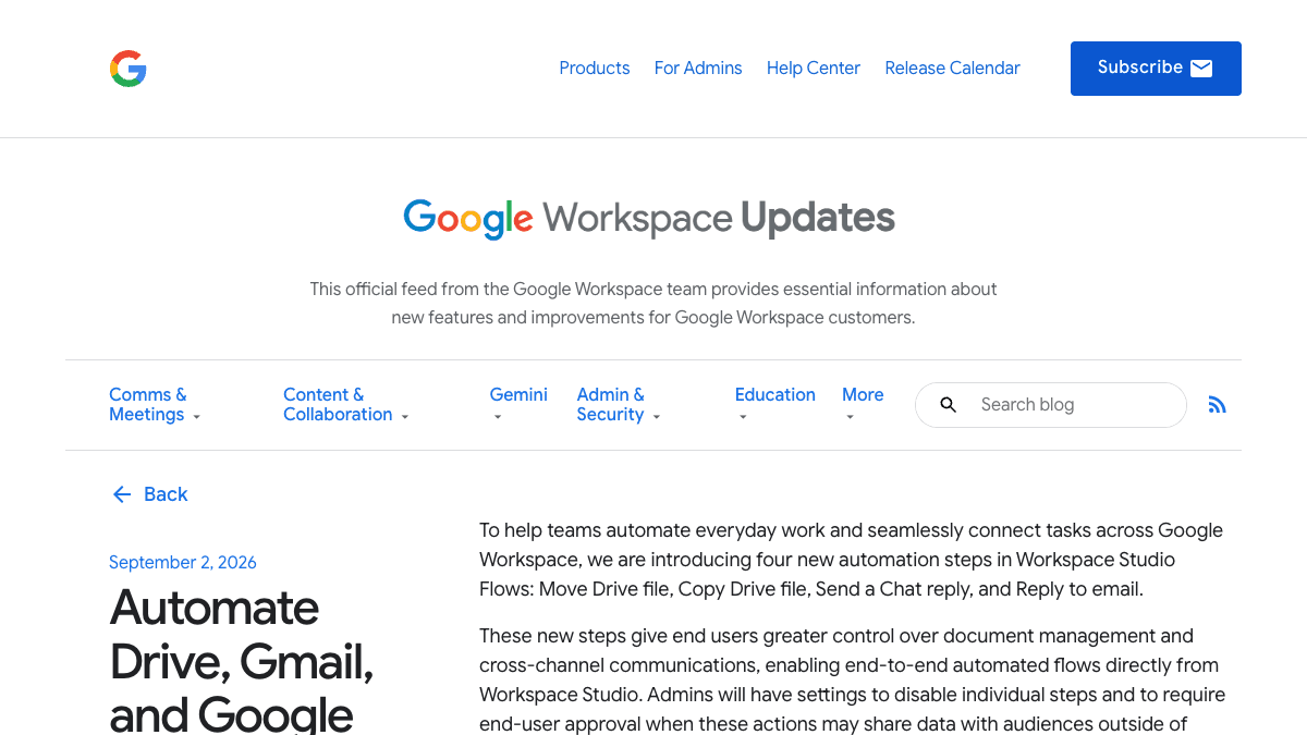 Google Workspace Updatesのページ